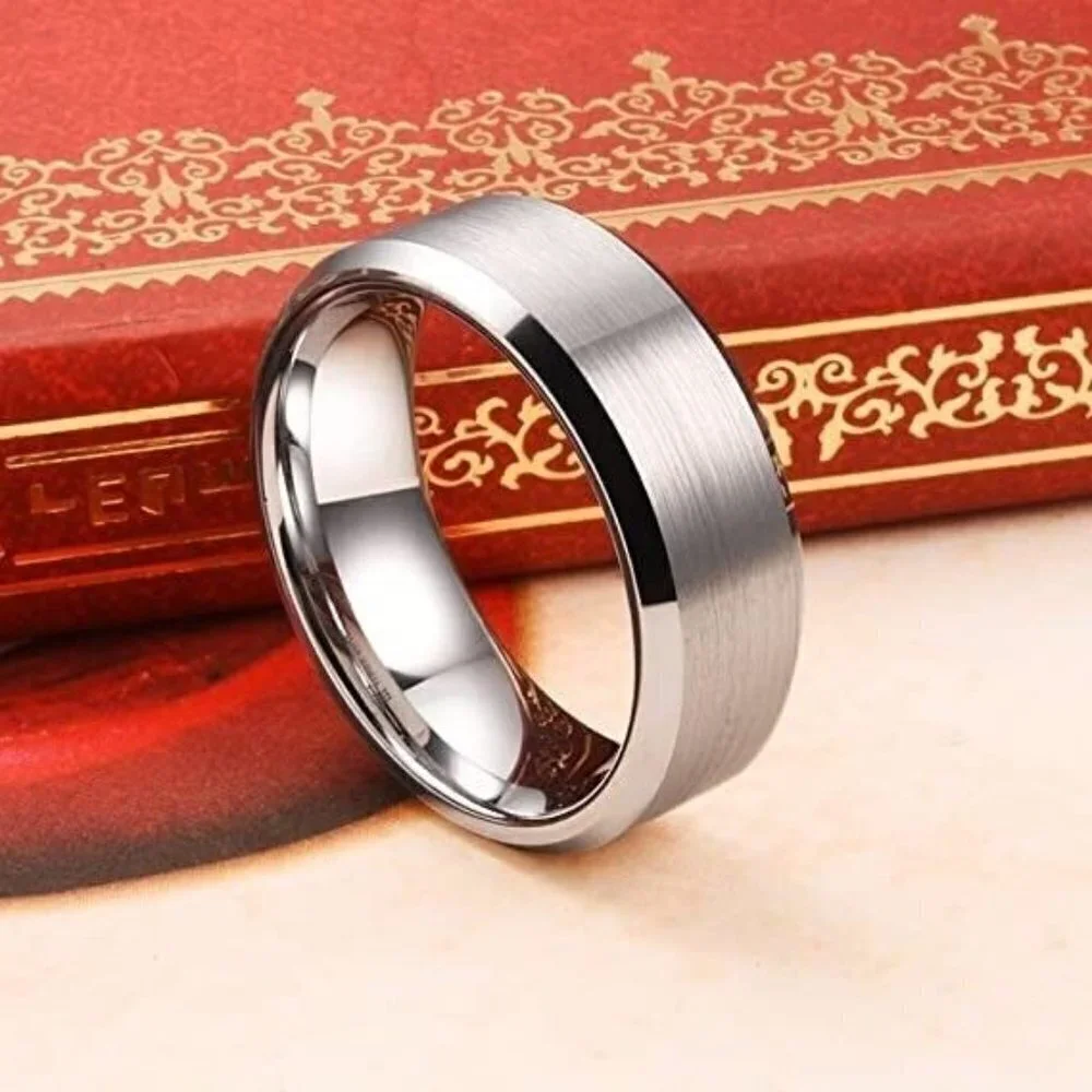 THREE KEYS JEWELRY Silver Tungsten Ring 8mm Mens Wedding